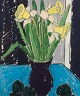Svän Grandin (1906-1982), svensk kunstner. Mixed media på papir. Blomsteropstilling i ...