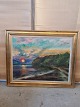 Maleri af 
solnedgang, 
fera 1950erne.
Højde 87cm 
Bredde 107cm