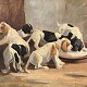 Oliemaleri på 
lærred, 6 
hundehvalpe, 
Mål: 67x57 cm.