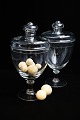 Old, mouth-blown candy glass "pot á bonbon" on foot with lid and fine knob...