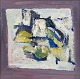 S. Hamlet, Swedish artist. Oil on board. Abstract composition.