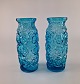 2 stk vaser i blåt glas med motiver af roserProducent Huta Szk&#322;a Laura w Tarnowie, ...