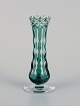 Val St. Lambert, Belgium. Faceted crystal vase in green and clear glass.