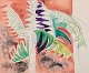Sverre Erxson (født 1932), svensk kunstner, akvarel på papir.Dekoration med palmetræ. Abstrakt ...
