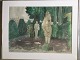 Carlo Rosberg (1902-94):Parti fra parken ved Versailles Slot i Frankrig.Kul/Akvarel på ...