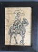 Ubekendt kunstner (19/20 årh):Mand ridende på hest med paraply.Tusch på ...
