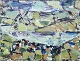 "Bygd ved 
fjord, 
Færøerne" stort 
flot oliemaleri 
i ...