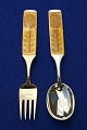 Micelsen set Christmas spoon and fork 1967 of 
Danish gilt sterling silver