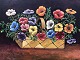 K. Dirach, 
blomstermaleri, 
oliemaleri på 
plade, Mål med 
ramme: 52x41 cm