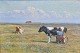 Mols, Niels Petersen (1859 - 1921) Danmark: Køerne malkes på marken. Olie på lærred. Signeret: ...