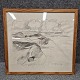 indrammet 
tegning med 
træramme. 
Blyantstegning 
fra 1974 med 
landskabsmotiv 
af Nekselø ...