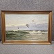 Oliemaleri på 
lærred. 
Naturalistisk 
havmaleri af 
tårnfalk og 
havmåger 
flyvende over 
hav tæt ved ...