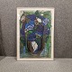 Tryk med motiv af en vase med blå roserKunstner Joan PhilipSigneret Joan Philip ...