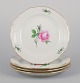 Meissen, 
Tyskland. Fire 
frokosttallerkner 
med motiv af 
lyserød rose.
Guldkant.
Ca. ...