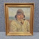 Portrætmaleri 
på lærred med 
motiv af fisker 
med hat og 
pibe. Titel 
Skagen
Kunstner E. 
Winning ...