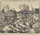 Holmskov, Helge 
(1912 - 1982) 
Danmark: 
Landskab. 
Træsnit. 
Signeret 48. 
Eget tryk. 21 x 
25 ...