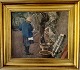 Oliemaleri på 
lærred af Eilar 
Sørensen 
(1863-1953) med 
motiv af pige 
med hat i haven 
en ...