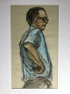 E. Lüscher (20 
årh):
Stående mand 
med briller
Farvekridt på 
papir.
Sign.: E. 
Lüscher.
Uden ...