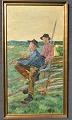 Ubekendt 
kunstner (20. 
årh. ): Bønder 
holder hvil, 
1931. Olie på 
massonit. 
Signeret: A. 
Ravn ...