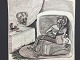 Ubekendt 
kunstner (20 
årh):
Surrealistisk 
motiv - Person 
i stue 1977
Tusch på papir
Sign.: R. ...