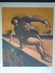 James Kearns 
(født 1924):
Komposition 
med flyvende 
person.
farvelitografi 
på papir.
Sign.: J. ...