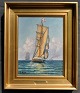 Landt, Frants 
(1885 - 1975) 
Danmark: Skibe 
på havet. Olie 
på lærred. 
Signeret 1925. 
28 x 22 ...