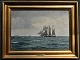 Olsen, 
Christian 
Benjamin (1873 
- 1935) 
Danmark: Marine 
med 
bramsejlsskonnert.
 Olie på 
lærred. ...
