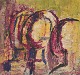 Ola Gerhardt, svensk kunstner.Olie på træ.Abstrakt komposition.