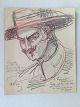 Hans Jørgen 
Korn 
(1888-1963):
Portræt af 
mand med 
bredskygget hat 
1933.
Bly/Farvekridt 
på ...