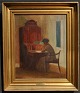 Friis Nybo, 
Poul (1869 - 
1929) Danmark: 
En læsende 
kvinde ved et 
chatol. Olie på 
lærred. ...