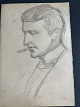 Erick Struckmann (1875-1962):Portræt af cigaretrygende mand- antagelig selvportræt.Bly på ...