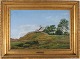 Thorald Læssøe (1816-1878)Højt beliggende dansk kirke på skræntOliemaleri monteret i ...