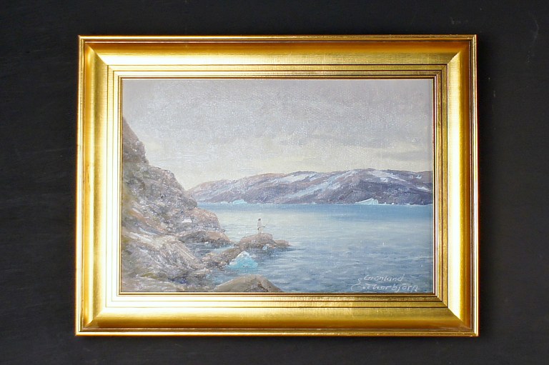 Evelyn Thorbjørn (1911-85)
Parti fra Grønland med fanger i fjord.
Olie på lærred.