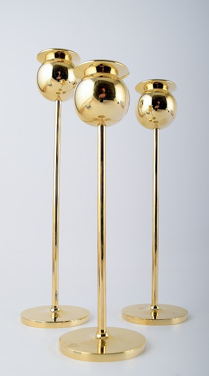 Set of three Tulip Candlesticks, designed by Pierre Forssell for Skultuna.