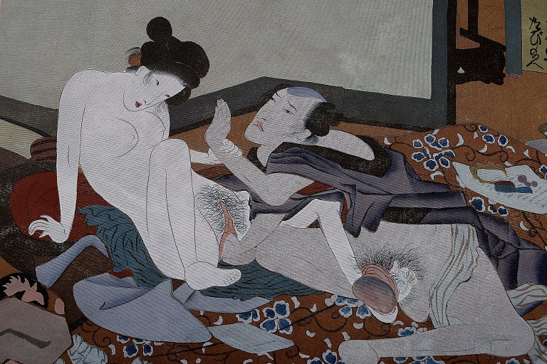 Erotic Japanese watercolor, 20th century.