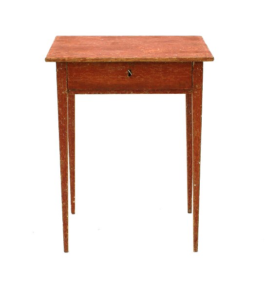 Small red lamp desk with drawer. Sweden around 1840.