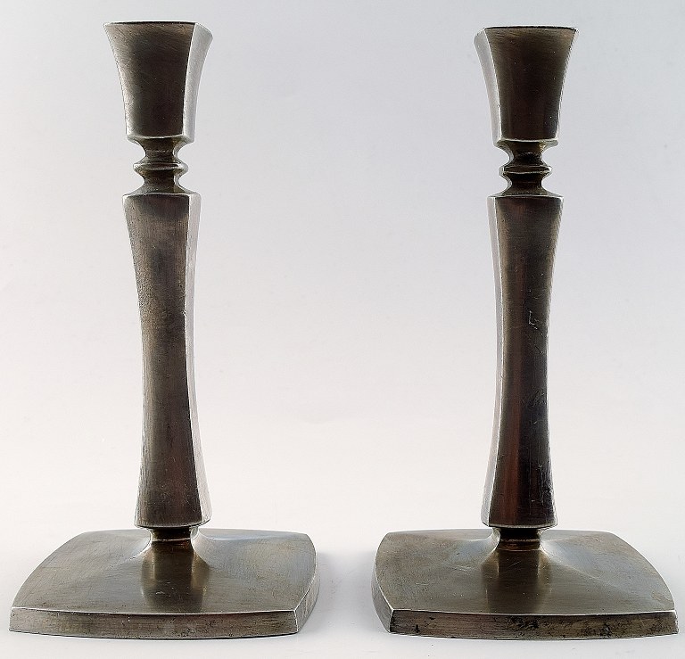 Just Andersen art deco pair of pewter candlesticks, number 2711.
