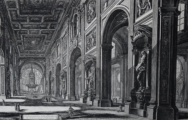 Piranesi. Engraving, Veduta interna della Basilica di S. Giovanni Laterano.