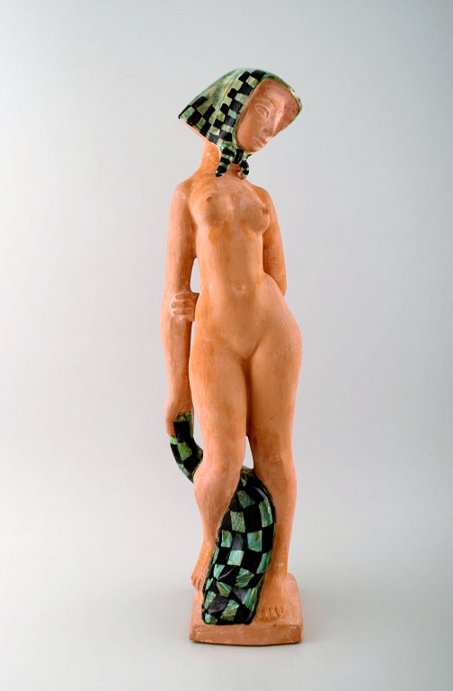 Helge Christoffersen, Own workshop, very large unique figure of nude young model 
wearing scarf.