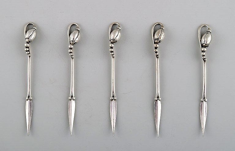 Georg Jensen Five nut picks / cocktail picks of Sterling Silver, 