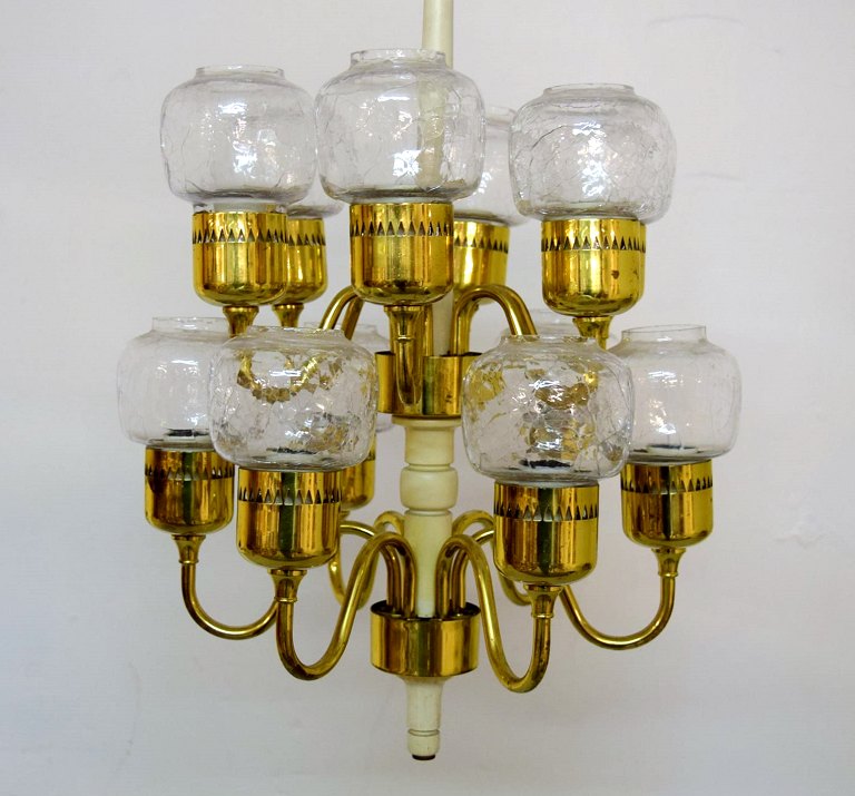 Impressive Hans Agne Jakobsson, ceiling lights, Markaryd, 1960-70s, 11 glass 
screens of hand-blown art glass, brass skeleton.