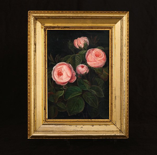 I. L. Jensen, 1800-56, oil on canvas: Stilleben with roses. Signed. Visible 
size: 20,5x14cm. With frame. 30x23,5cm