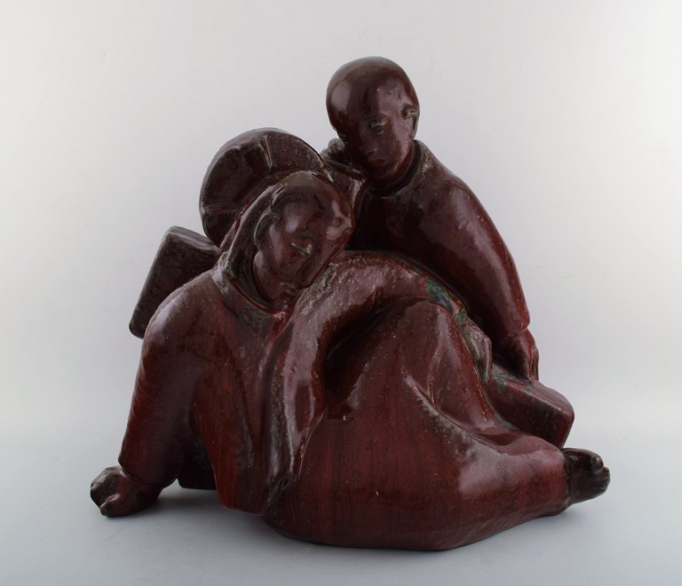 Johannes Hedegaard for Royal Copenhagen, large unique figure group with Jesus, 
Ox blood glaze.