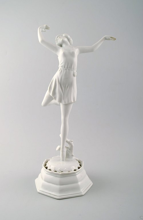 Art Deco Rosenthal blanc de chine porcelain figure of ballerina on base.