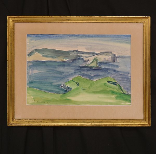 Samuel Joensen-Mikines, 1906-79: Akvarel. Motiv fra Færøerne. Signeret og 
dateret 1959. Lysmål: 39x51cm. Med ramme: 44x56cm
