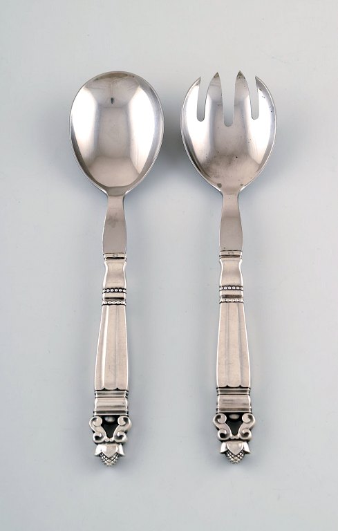 Georg Jensen "Acorn" salad set, sterling silver and steel.
