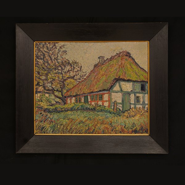 Heinrich Blunck, 1891-1963, Partie mit Bauernhaus. Öl auf Platte. 
Signiert
Lichtmasse: 42x51cm. Mit Rahmen: 59x68cm