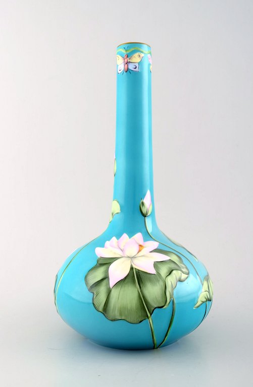 Herend Hungary. Hand painted art nouveau vase with water lilies and butterflies 
in relief.
