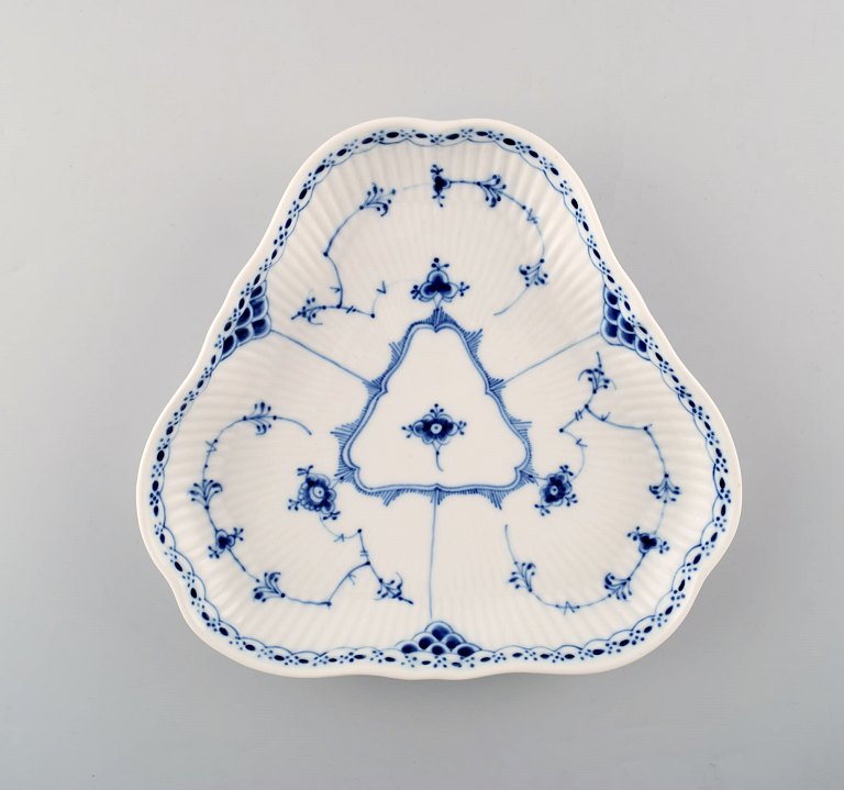 Royal Copenhagen Blue Fluted Half Lace Triangular Dish # 1/515.
