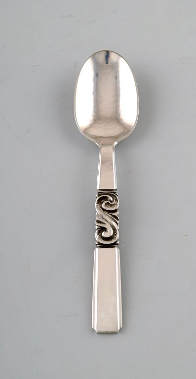 Georg Jensen. Cutlery, Scroll no. 22, hammered Sterling Silver. Tea spoon. 4 
pieces in stock.